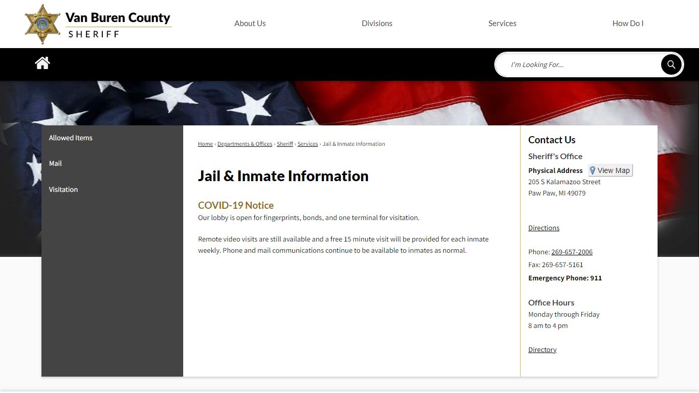 Jail & Inmate Information | Van Buren County, MI